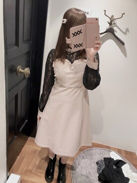 「８(eight)（エイト）のアイテム（ワンピース、ピンク系）」を使った、かしゃこさん（レディース・164cm）の秋コーディネート