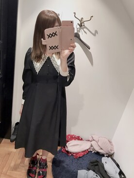 「８(eight)（エイト）のアイテム（ワンピース、ブラック系）」を使った、かしゃこさん（レディース・164cm）の秋コーディネート