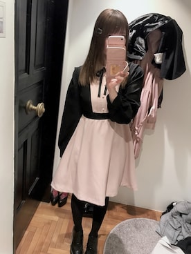 「８(eight)（エイト）のアイテム（ワンピース、ピンク系）」を使った、かしゃこさん（レディース・164cm）の冬コーディネート