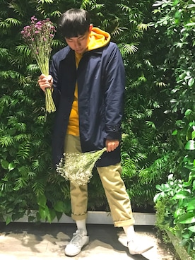 「flower」｜「アイテム（ダウンジャケット/コート）」を使った、小彭 Yosukeさん（メンズ・173cm）の冬コーディネート