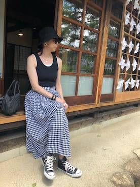 「CA4LA（カシラ）のアイテム（サンバイザー）」を使った、Haze大脚怪さん（レディース・174cm）の夏コーディネート