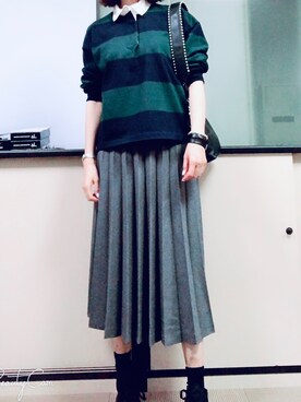 「BEAMS BOY（ビームスボーイ）のアイテム（ポロシャツ）」を使った、Haze大脚怪さん（レディース・174cm）の秋コーディネート