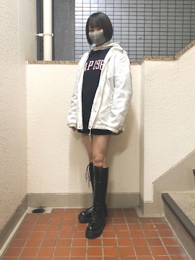 「CONVERSE（コンバース）のアイテム（ナイロンジャケット）」を使った、maoさん（レディース・161cm）の冬コーディネート