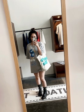 「FLYING TIGERS（フライングタイガー）のアイテム（トートバッグ、ホワイト系）」を使った、Hazuki Isozakiさん（レディース・156cm）の夏コーディネート
