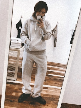 「Champion（チャンピオン）のアイテム（パーカー、グレー系）」を使った、Hazuki Isozakiさん（レディース・156cm）の夏コーディネート