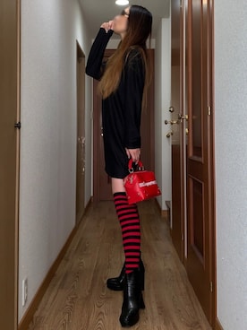「ボーダーソックス」｜「アイテム（ワンピース/ドレス）」を使った、ももこさん（レディース・168cm）の春コーディネート