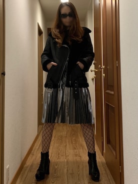 「ネイル」｜「アイテム（ライダースジャケット）」を使った、ももこさん（レディース・168cm）の冬コーディネート