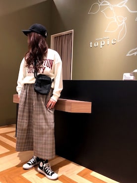 「スカーチョ」｜「アイテム（キャップ）」を使った、yk☺︎86さん（レディース・160cm）の冬コーディネート