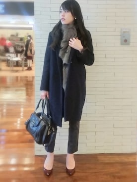 「TRANS CONTINENTS（トランスコンチネンツ）のアイテム（チェスターコート）」を使った、ハナさん（レディース・156cm）の冬コーディネート