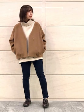 「Moname（モナーム）のアイテム（パンツ）」を使った、はつねさん（レディース・158cm）の冬コーディネート