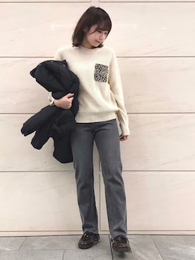 「Moname（モナーム）のアイテム（パンツ）」を使った、はつねさん（レディース・158cm）の冬コーディネート