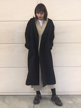 「URBAN RESEARCH Sonny Label（アーバンリサーチサニーレーベル）のアイテム（ノーカラージャケット）」を使った、はつねさん（レディース・158cm）の冬コーディネート