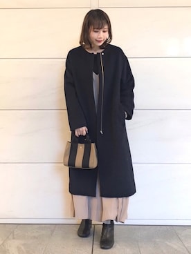「URBAN RESEARCH Sonny Label（アーバンリサーチサニーレーベル）のアイテム（ノーカラージャケット）」を使った、はつねさん（レディース・158cm）の冬コーディネート
