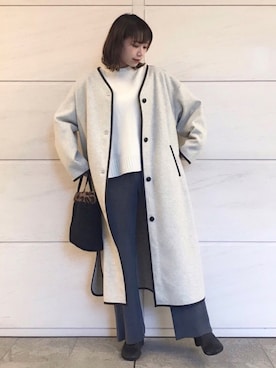 「パイピングコート」｜「アイテム（ハンドバッグ）」を使った、はつねさん（レディース・158cm）の冬コーディネート