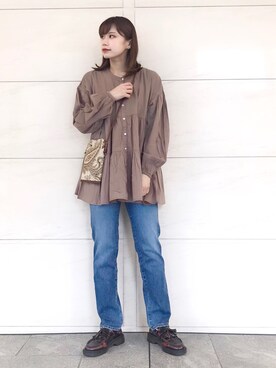 「Moname（モナーム）のアイテム（パンツ）」を使った、はつねさん（レディース・158cm）の冬コーディネート