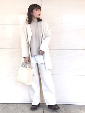 「URBAN RESEARCH Sonny Label（アーバンリサーチサニーレーベル）のアイテム（ノーカラーコート）」を使った、はつねさん（レディース・158cm）の春コーディネート