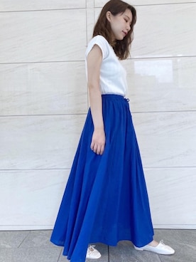 サニーレーベル　スカート　青　リネンコットンギャザーマキシスカート サニーレーベルスカート青リネンコットンギャザーマキシスカート