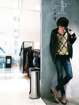 「NO ID.（ノーアイディ）のアイテム（ブルゾン）」を使った、けんけんさん（メンズ・180cm）の秋コーディネート