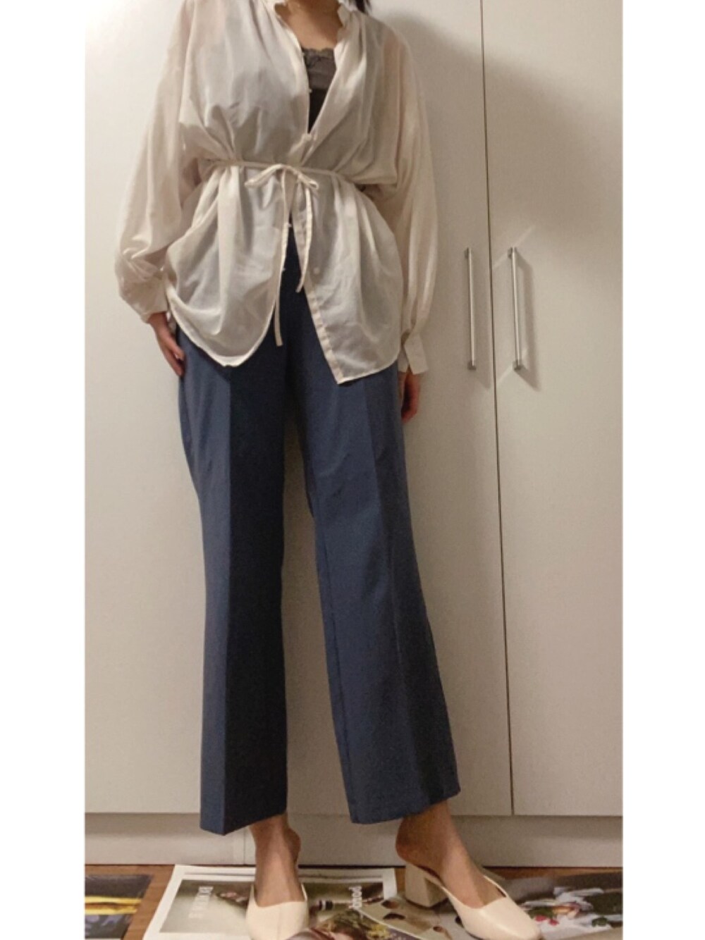 「GU、ローリーズファーム(LOWRYS FARM)」｜「GUのアイテム（パンツ、ブルー系）」を使った、memeさん（レディース・170cm）の春コーディネートの1枚目の写真