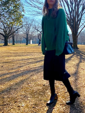 「H&M（エイチ・アンド・エム）のアイテム（ニット/セーター、グリーン系）」を使った、　　　mii♡さん（レディース・163cm）の冬コーディネート