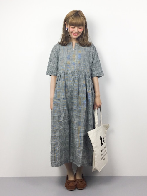 ❁¨̮ICHI コットンチェックワンピース ichi（イチ）の「i c h i コットン / リネン グレンチェック