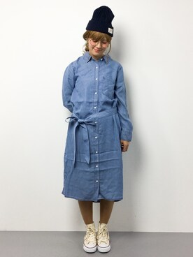 「LAKOLE（ラコレ）のアイテム（シャツワンピース）」を使った、piya*さん（レディース・154cm）の春コーディネート