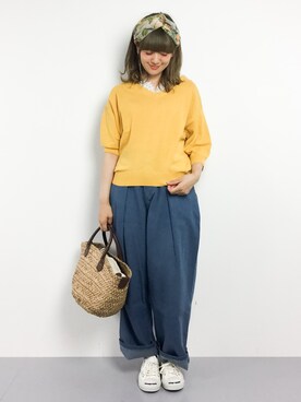 「MERLOT（メルロー）のアイテム（デニムパンツ）」を使った、piya*さん（レディース・154cm）の春コーディネート