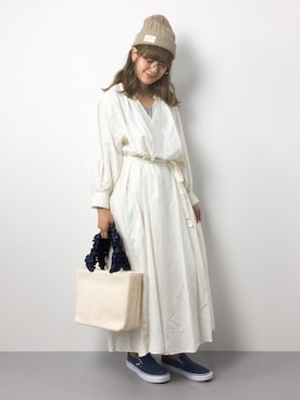 「PLAIN CLOTHING（プレーンクロージング）のアイテム（かごバッグ）」を使った、piya*さん（レディース・154cm）の春コーディネート