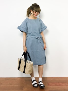 「袖フリル」｜「アイテム（ワンピース/ドレス）」を使った、piya*さん（レディース・154cm）の夏コーディネート