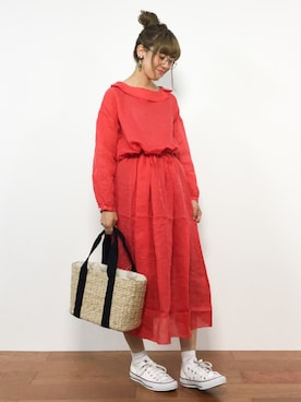 「PAR ICI（パーリッシィ）のアイテム（ワンピース）」を使った、piya*さん（レディース・154cm）の夏コーディネート