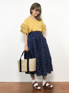 「夏秋ミックス」｜「アイテム（Tシャツ/カットソー）」を使った、piya*さん（レディース・154cm）の夏コーディネート