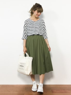 「夏秋ミックス」｜「アイテム（Tシャツ/カットソー）」を使った、piya*さん（レディース・154cm）の夏コーディネート