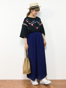 「夏秋ミックス」｜「アイテム（Tシャツ/カットソー）」を使った、piya*さん（レディース・154cm）の夏コーディネート