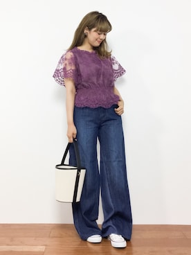 「夏秋ミックス」｜「アイテム（デニムパンツ）」を使った、piya*さん（レディース・154cm）の夏コーディネート