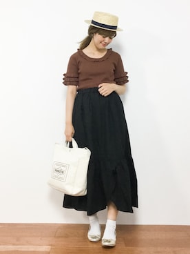 「夏秋ミックス」｜「アイテム（ニット/セーター）」を使った、piya*さん（レディース・154cm）の夏コーディネート