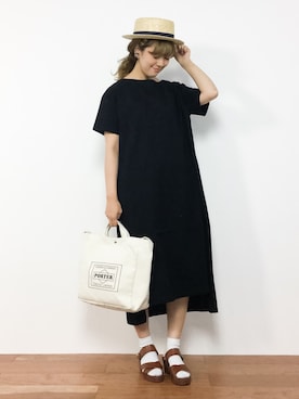 「ゆったりシルエット」｜「アイテム（ワンピース/ドレス）」を使った、piya*さん（レディース・154cm）の夏コーディネート