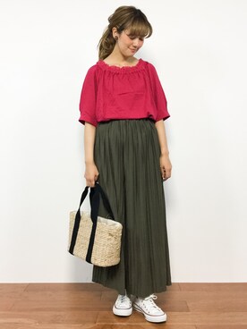 「earth music&ecology（アースミュージックアンドエコロジー）のカットプリーツスカーチョ（その他パンツ）」を使った、piya*さん（レディース・154cm）の夏コーディネート