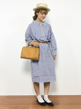 「GLOBAL WORK（グローバルワーク）のアイテム（シャツワンピース）」を使った、piya*さん（レディース・154cm）の夏コーディネート