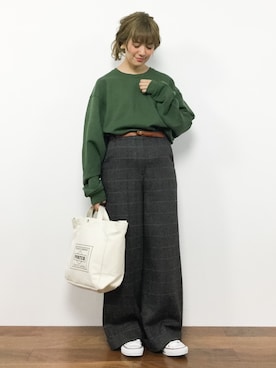 「JERZEES（ジャージーズ）のアイテム（スウェット）」を使った、piya*さん（レディース・154cm）の秋コーディネート