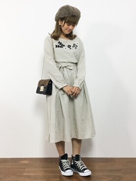 「POU DOU DOU（プードゥドゥ）のアイテム（ワンピース/ドレス）」を使った、piya*さん（レディース・154cm）の秋コーディネート