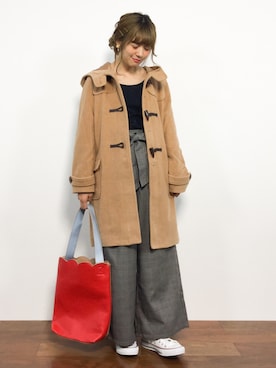 「アイテム（ダッフルコート、イエロー系）」を使った、piya*さん（レディース・154cm）の秋コーディネート