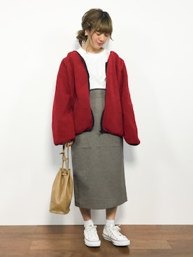 「Kastane（カスタネ）のリバーシブルボアブルゾン（ブルゾン）」を使った、piya*さん（レディース・154cm）の秋コーディネート