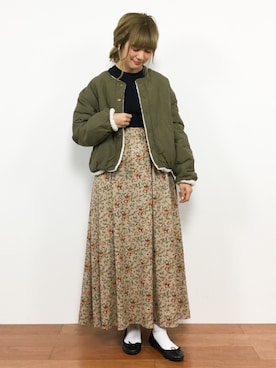 「マキシスカート」｜「アイテム（ブルゾン）」を使った、piya*さん（レディース・154cm）の冬コーディネート