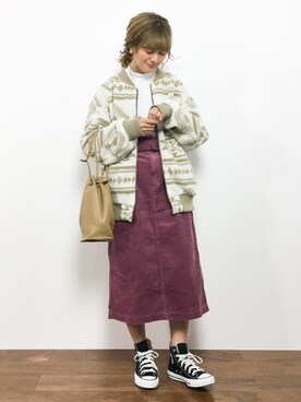 「RODEO CROWNS WIDE BOWL（ロデオクラウンズワイドボウル）のアイテム（ブルゾン）」を使った、piya*さん（レディース・154cm）の冬コーディネート