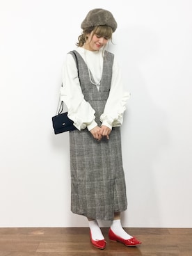 「グレンチェック」｜「アイテム（ジャンパースカート）」を使った、piya*さん（レディース・154cm）の冬コーディネート
