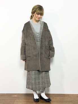 「茶色」｜「アイテム（その他アウター）」を使った、piya*さん（レディース・154cm）の冬コーディネート