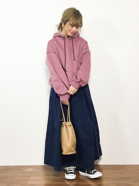 「reca（レカ）のアイテム（パーカー）」を使った、piya*さん（レディース・154cm）の冬コーディネート