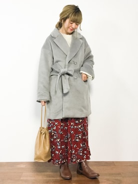 「one after another NICE CLAUP（ワンアフターアナザーナイスクラップ）のアイテム（チェスターコート）」を使った、piya*さん（レディース・154cm）の冬コーディネート