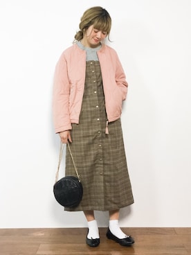「グレンチェック」｜「アイテム（ブルゾン）」を使った、piya*さん（レディース・154cm）の冬コーディネート