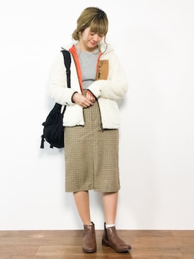 「茶色」｜「アイテム（その他アウター）」を使った、piya*さん（レディース・154cm）の冬コーディネート